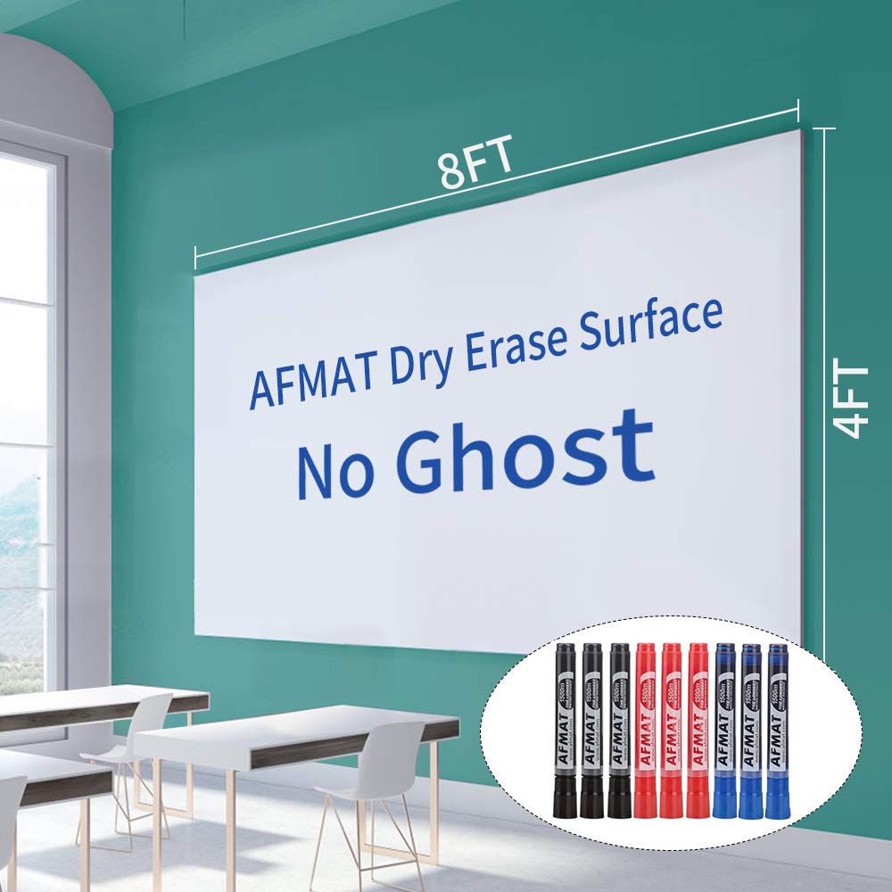 AFMAT Whiteboard for Wall, 8 x 4 ft White Board Sticker, 96 x 48 inches Dry Erase Wallpaper, Peel and Stick Whiteboard Contact Paper Roll for Wall/Table/Doors/Glass/Fridge, 9 Dry Erase Markers